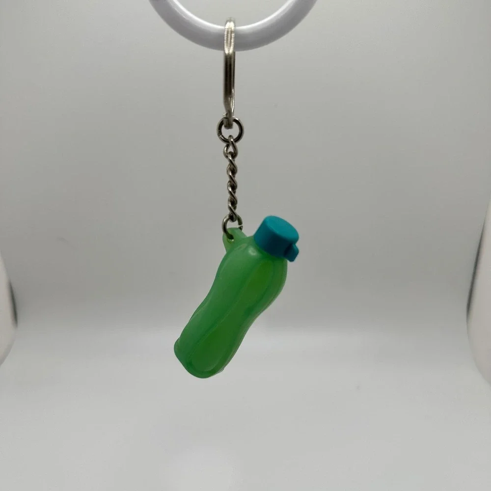 Tupperware Eco Water Bottle Keychain Lime Green Teal Blue Miniature‎ Collectible
